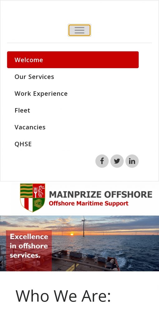 mainprize offshore website screenshot mobile friendly version